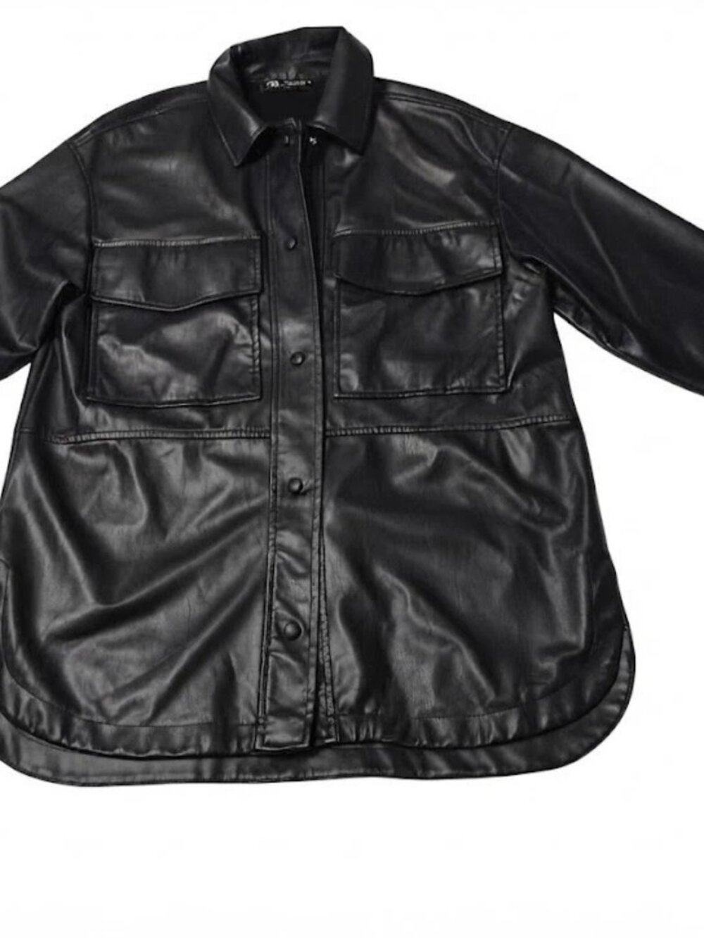 ZARA Women’s Black Faux Leather Utility Shacket Jacket XS Extra Small